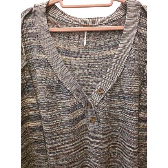 Free People Marble Ribbed Button Sweater Mercury Henley Space Dye Size XS EUC - Picture 5 of 8